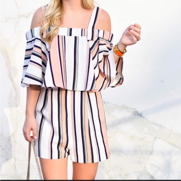 Topshop Stripped Peach Romper - Picture 1 of 4